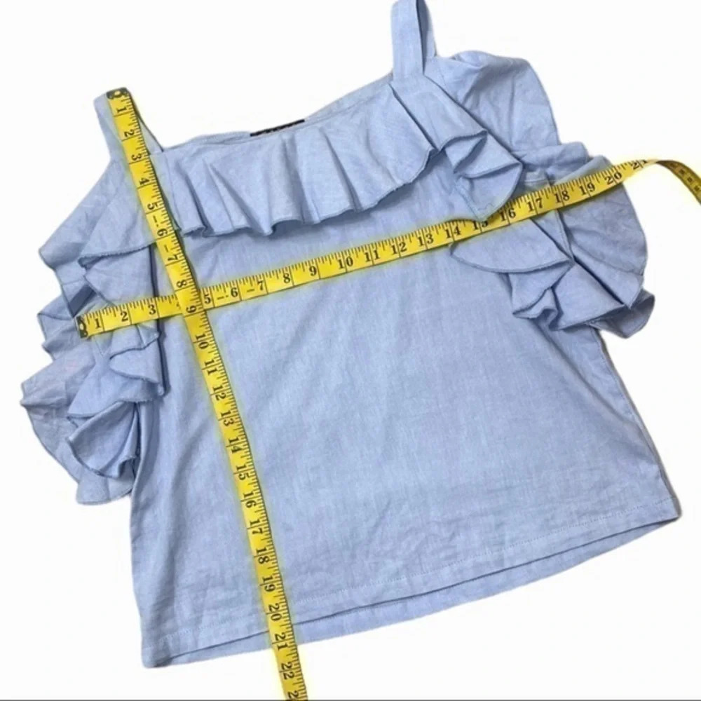 Maven West blue chambray ruffle top size small - Picture 6 of 9